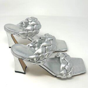 Marc Fisher Women Hammy Heeled Slide Sz 8 Silver Leather Glam Party Avant Garde